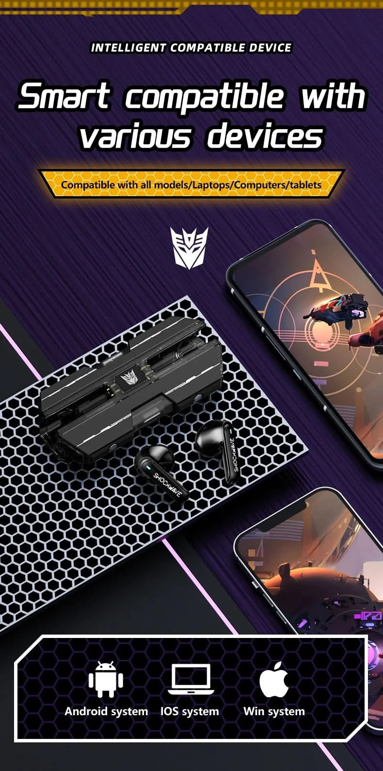 Ship From US Transformers TF-T01 Gaming Earphones Bluetooth 5.4 ENC Noise Reduction Headphones HD Call Music Earbuds Bumble Bee