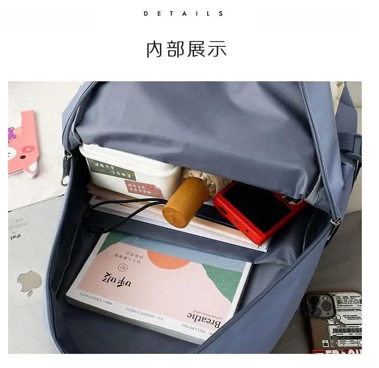 5PCS Kit Backpack Female Fashion Lady High Capacity Waterproof College Trendy Girls Laptop School Bags Cute Girl Travel Book Bag - M & M Global