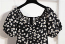 Women Mini Dresses Summer Fashion Female Vestidos Print Floral Chiffon Dresses Shirring Pleated Short Puffy Sleeve Casual Dress - M & M Global