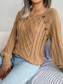 Women Casual Square Collar Buttons Long Sleeve Knitted Pullover Sweaters for Autumn Winter 2026