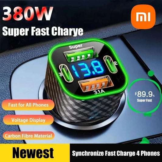 Xiaomi USB C Car Phone Charger Dual PD 4 in 1 with Voltage Display Super Fast Charge Adapter for iPhone Xiaomi Oppo Vivo Samsung - M & M Global