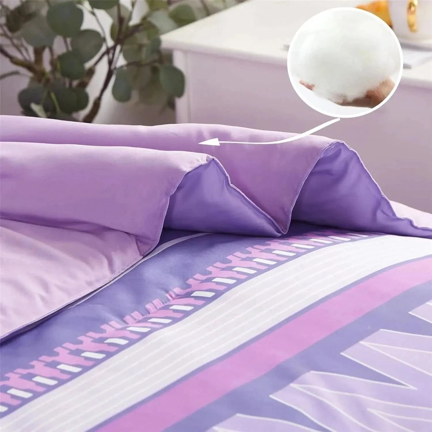 Purple bedding set with a close-up of a ball on a bed.
7-piece microfiber bedding set

All-season bed comforter

Soft brushed microfiber bedding

Luxury quilt set for queen bed

Fade-resistant bedding set

Machine washable comforter set

Elegant bedroom decor

Gift bedding set for women

Hypoallergenic bedding