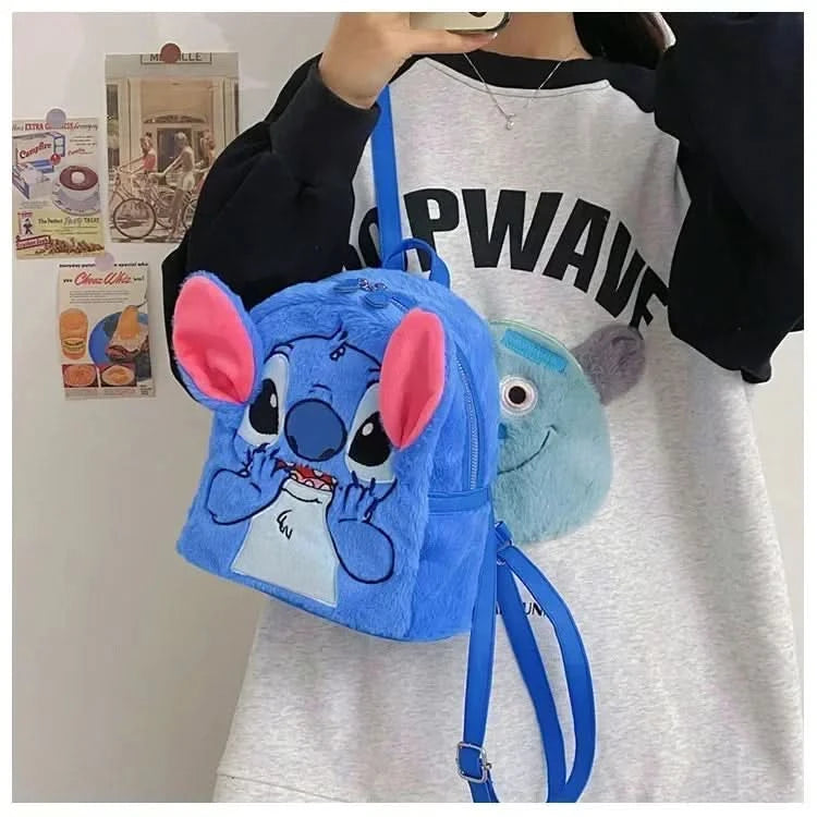 New Disney Plush Backpack Ins Japanese Blue Stitch Funny Cartoon Large-Capacity Student Backpack Kindergarten Bag Child Gift - M & M Global