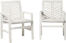 2 Piece Outdoor Patio Chevron Wood Chair Set All Weather Backyard Conversation Garden Poolside Balcony, Set of 2