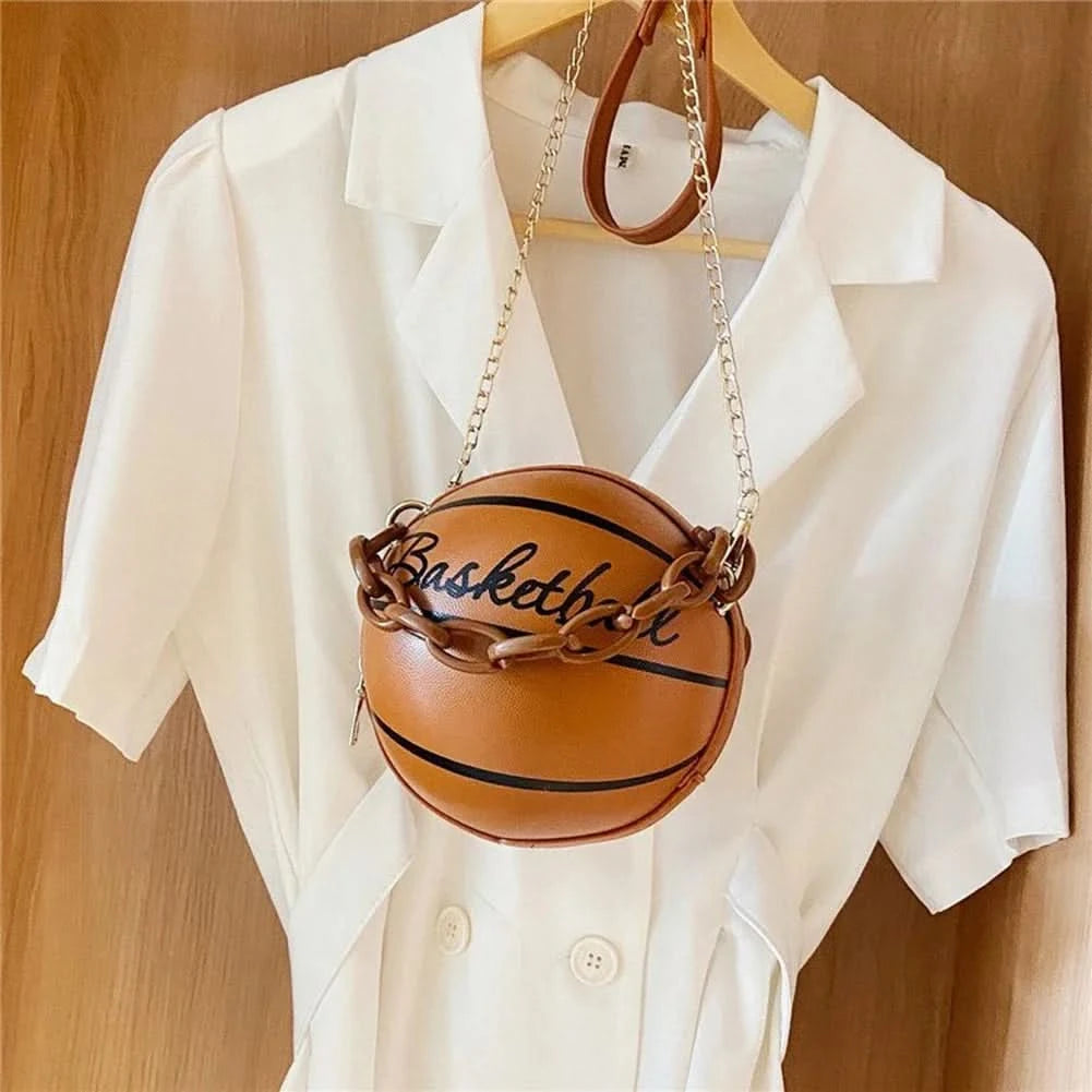 Fashion Chic Women Ball Handbag Round Basketball Football Shape Party Dress Faux Leather Crossbody Girls Coin Purse Shoulder Bag - M & M Global