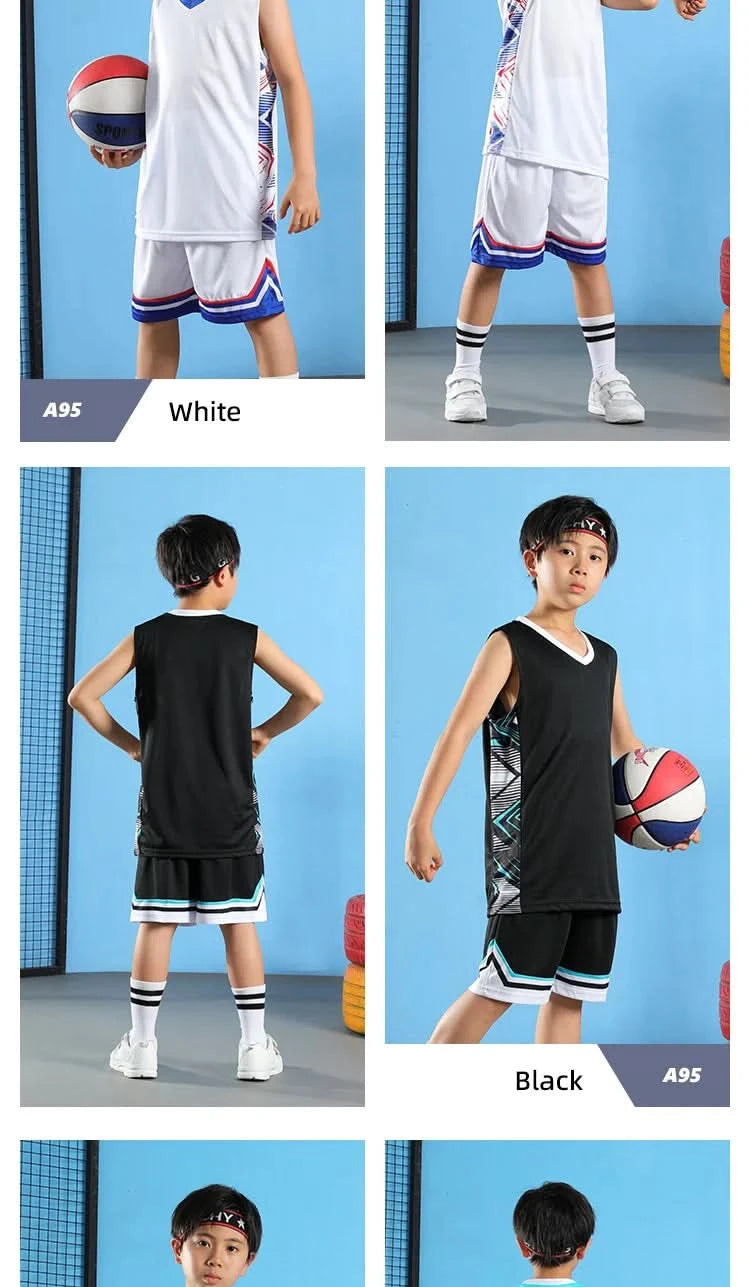 Kid Basketball Jersey Quick-drying Training Uniform Shirts Children Sportswear Kit Boys and Girls Tracksuit Sport Suit Clothes - M & M Global