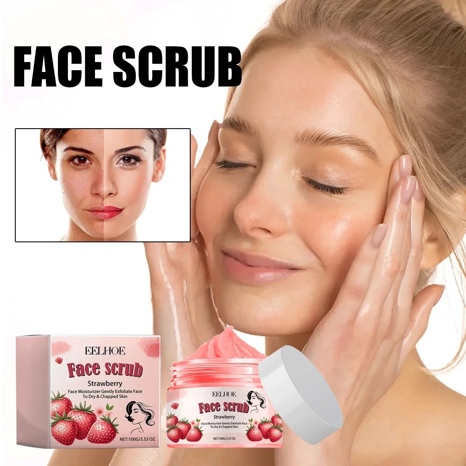 Strawberry Exfoliating Scrub Gentle Face Polish for Smooth & Glowing Skin, Hydrating Natural Formula, Radiant Complexion Care - M & M Global