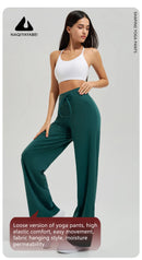 Women's yoga pants high waist wide leg gym casual pants solid color drawstring high elasticity quick drying tight pants