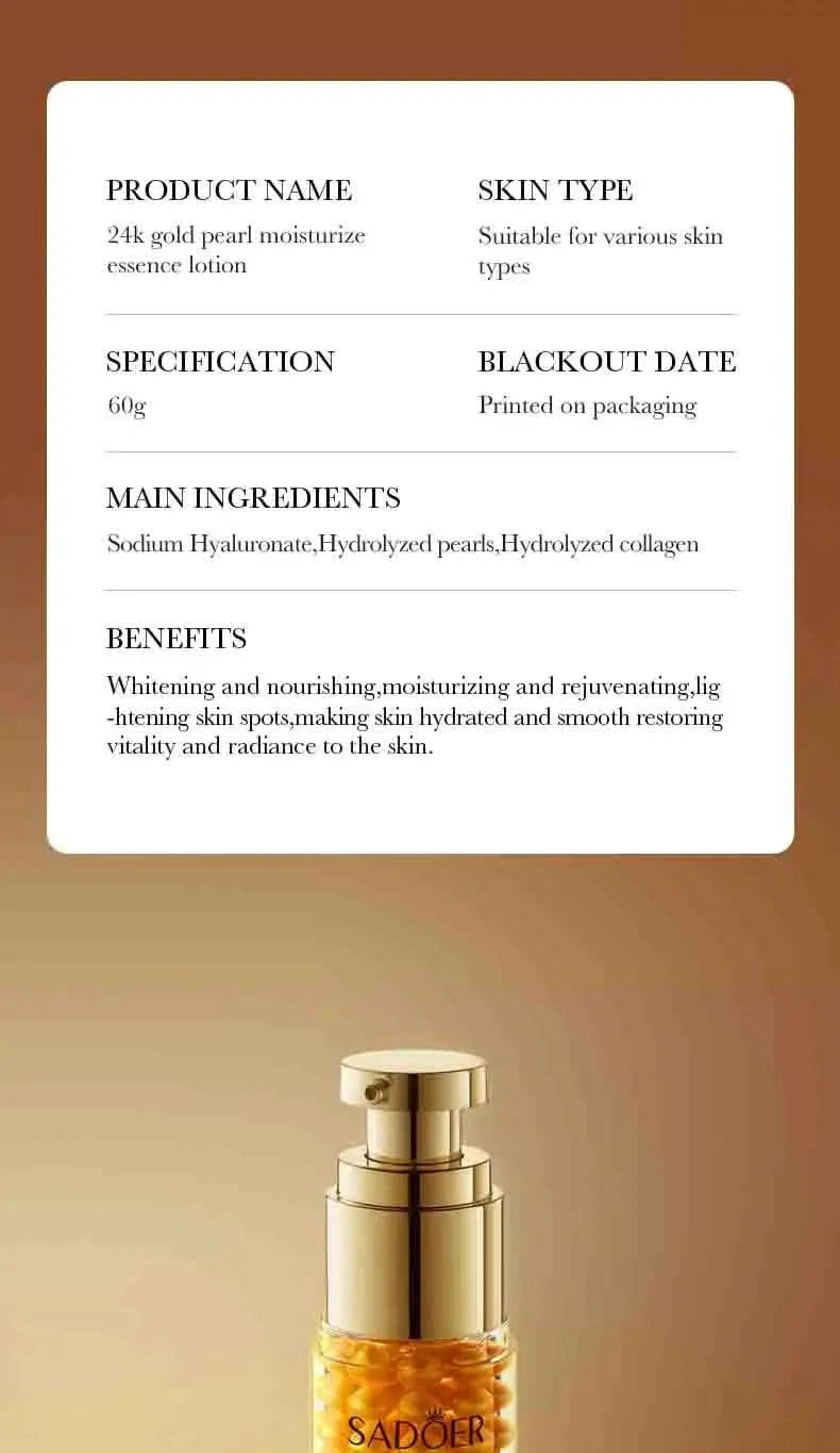 SADOER 24K Golden Pearl Collagen Face Serum Facial skincare Moisturizing Facial Toner Firming Nourishing Face Essence Skin Care - M & M Global