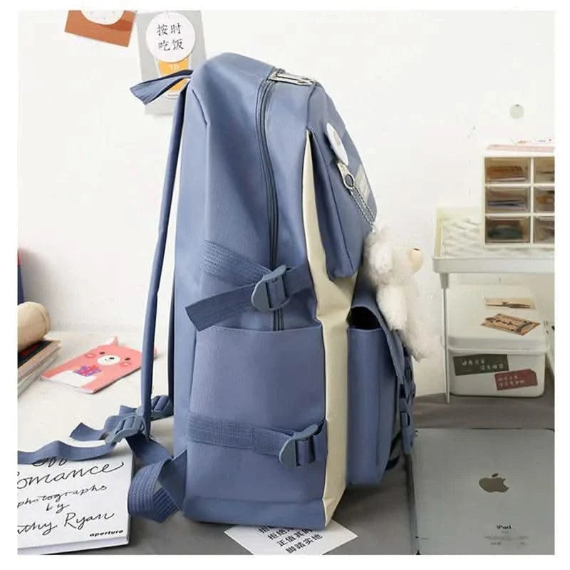 5PCS Kit Backpack Female Fashion Lady High Capacity Waterproof College Trendy Girls Laptop School Bags Cute Girl Travel Book Bag - M & M Global