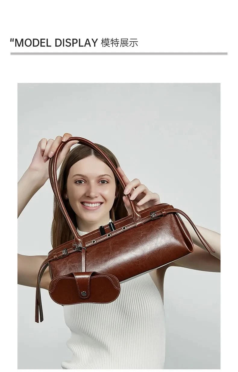 Genuine Leather Women's Baguette Bag Niche Retro Motorcycle Trend Cool belt Handbag New Luxury Design Shoulder Underarm Bag - M & M Global