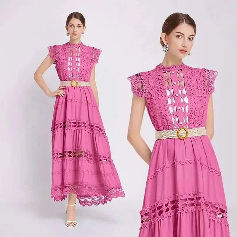 JAMERARY Designer New Summer Holiday White Embroidery Cotton Long Dress Women Sleeveless Midi Prom Evening Dresses Party Robe - M & M Global