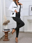 Women's Gradient Color and Snake Print Business Casual Two-Piece Suit Set, Double Breasted Long Sleeved Lapel Suit Jacket and Hi