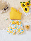 2025 Newborn Girl Baby Summer Sling Sleeveless Cotton Casual Daily Big Bow Print Baby Clothing Set - M & M Global