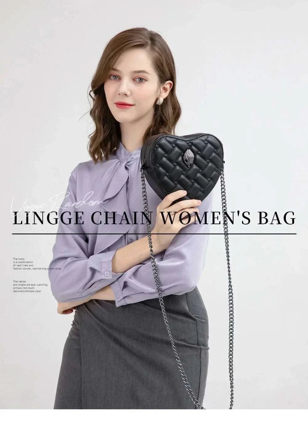 2024 Women's Heart-Shaped Herringbone Crossbody Bag with Eagle and Bird Head Shoulder Bag Chain Purse - M & M Global