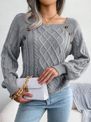 Women Casual Square Collar Buttons Long Sleeve Knitted Pullover Sweaters for Autumn Winter 2026