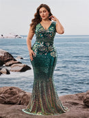 Plus Size Elegant V-Neck Sequins Evening Dresses Long New Luxury Women Formal Mermaid Wedding Party Cocktail Gowns