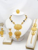 Jewelry Sets for Women Flower Pendant Necklace 18k Gold Plated Fashion Design Earring Bracelet Ring Sets Exquisite Gifts - M & M Global