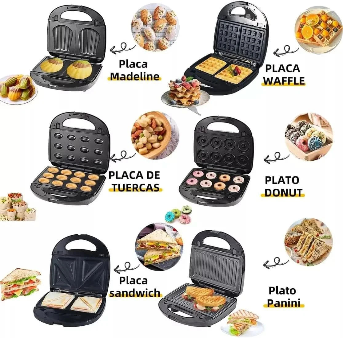 6 in 1 Waffle Iron Set, Panini Press Grill and Electric Sandwich Maker with Removable Non-Stick Plate, Ideal for Cooking Grilled - M & M Global