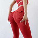 Women's Gym Leggings Pocket Yoga Pants Sexy Naked Feeling  Fitness Sports Pants Stretch Soft High Waist Running Push Up Leggings