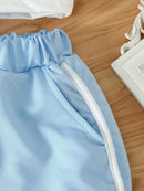 Girls Three-Piece Clothing New Breathable Summer Thin Fashion Short-Sleeved Mesh Top + Letter Printed Short Vest Suspender + Letter Printed Sports Shorts - M & M Global