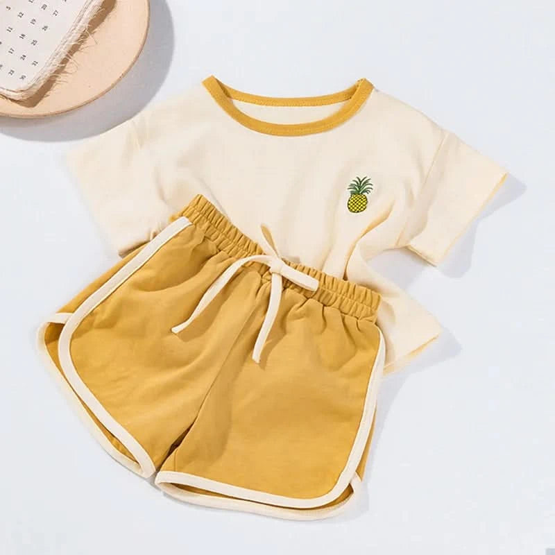 Summer 2pcs Children Clothes Sets Korea Moon Print Outfits Muslin Patchwork Casual Suits Kids Shorts T-shirt Boys Girls Outfits - M & M Global