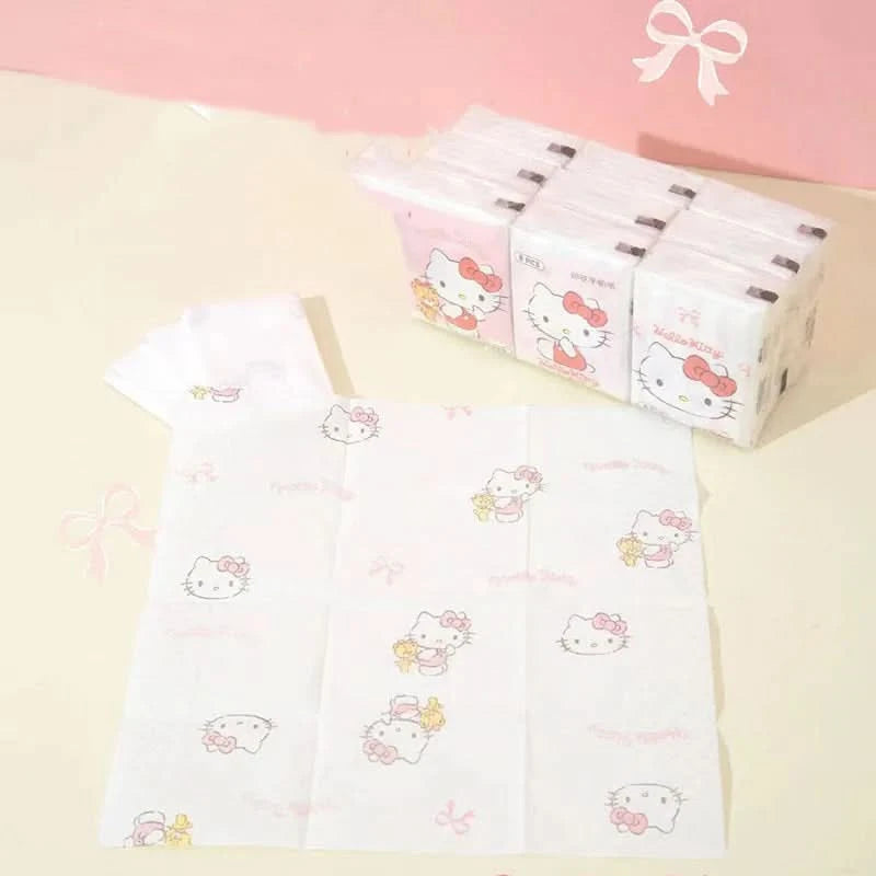 Kawaii Hello Kitty Handkerchief Paper Cartoon Sanrio Pochacco Kitty Printed Napkins Portable Small Pocket Tissues Facial Paper - M & M Global