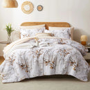 7Pcs solid color botanical pattern quilt set, microfiber soft and durable bedding set bedroom decoration gift