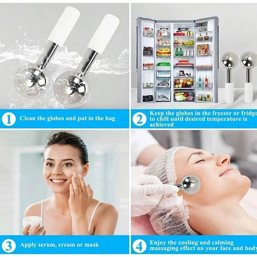 1PC Facial Ice Hockey Cold and Hot Stainless Steel Facial Roller Beauty Spa Cooling Ball, Low-temperature Freezing Rod - M & M Global