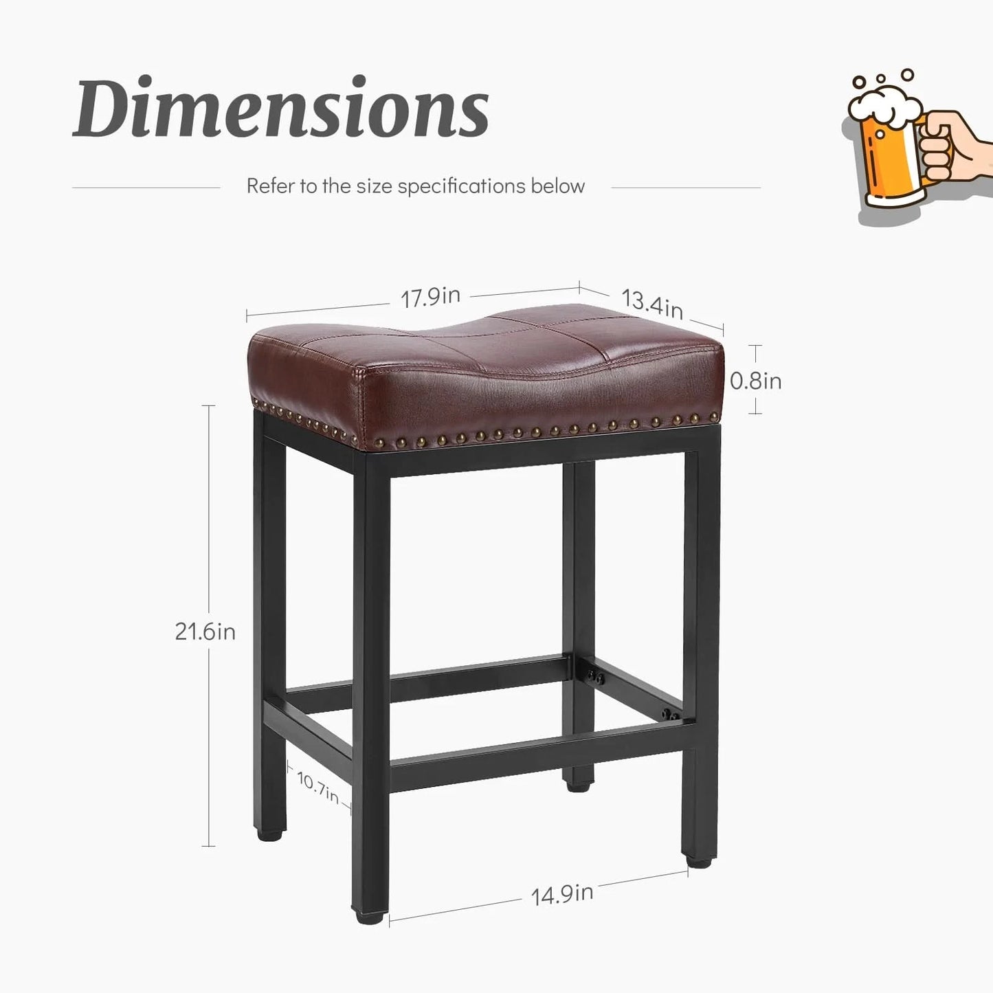 JHK Bar Stools Saddle-Style Pu Leather Upholstered Chair Counter Height Bar Stools with Metal Base Saddle Stools For Kitchen