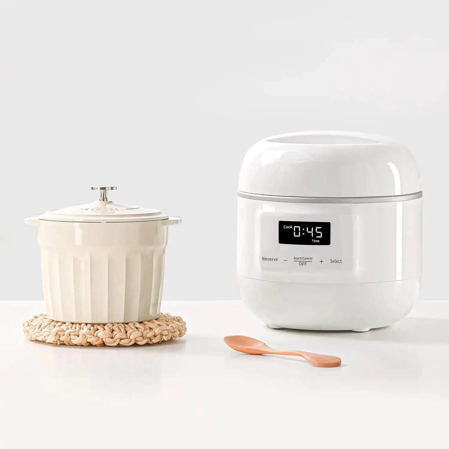 Slow Cooker White, Small Slow cooker 1QT, Smart Appointment, Ceramic Interior pot, Automatic Multi-function Rice Cooker, Elecric - M & M Global
