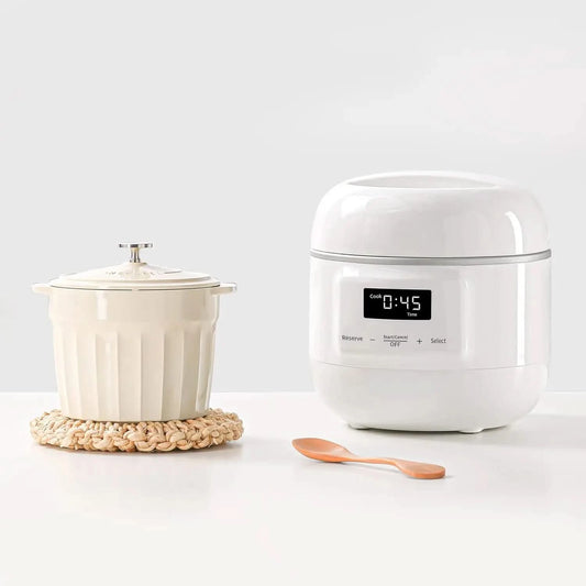 Slow Cooker White, Small Slow cooker 1QT, Smart Appointment, Ceramic Interior pot, Automatic Multi-function Rice Cooker, Elecric - M & M Global