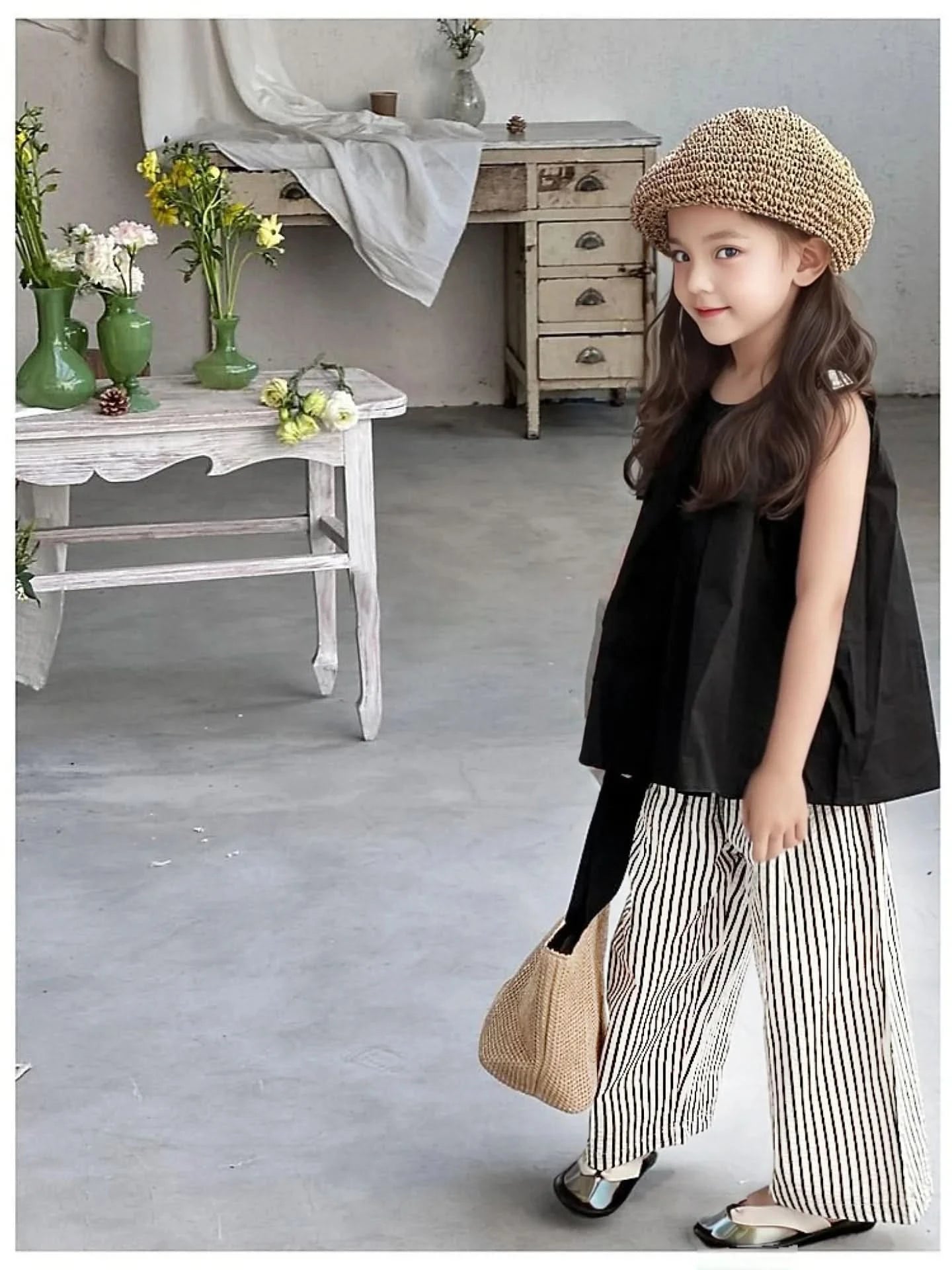 2PCS/set Vest+Striped Wide Leg Pants Summer Daily Simple Sleeveless Children's Clothing For 1 to 8 Years Old - M & M Global