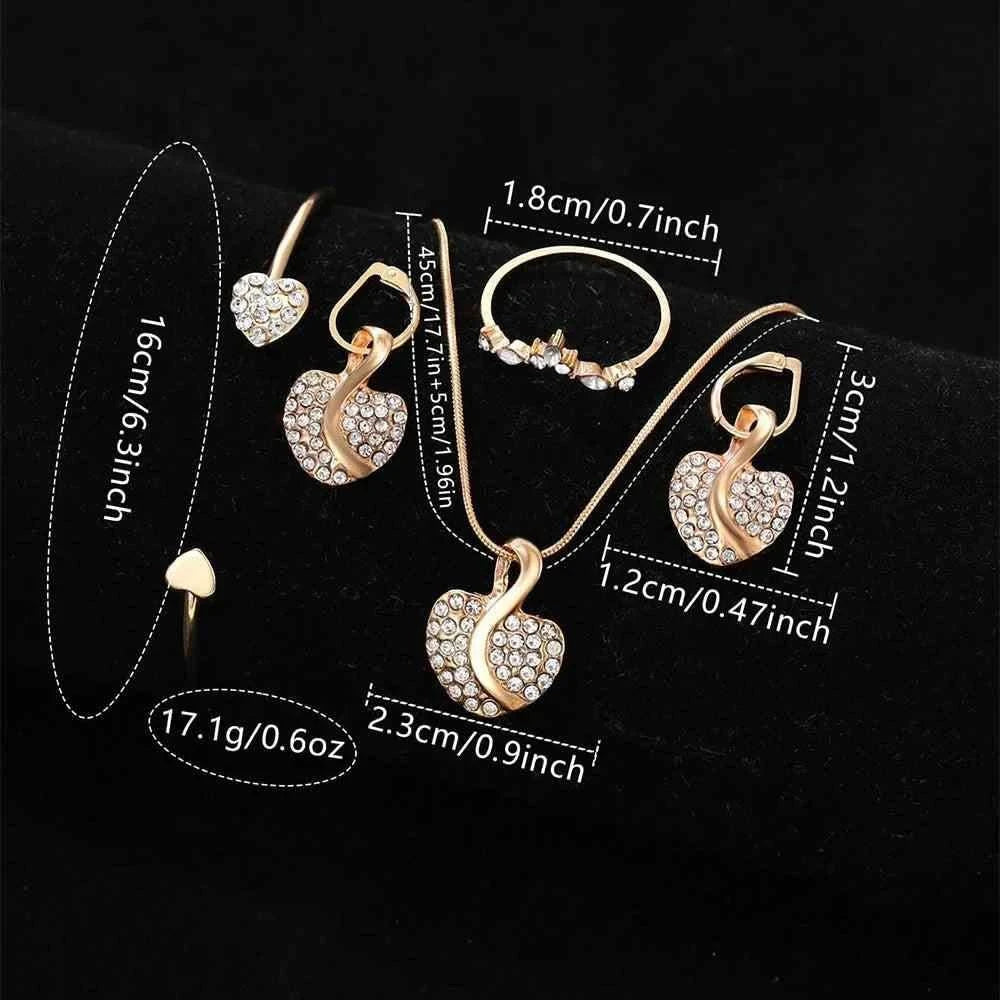 Women's Quartz Watch Gold Luxury Women Ring Necklace Earring Rhinestone Fashion Wristwatch Casual Ladies Watches Jewelry Set ﻿ - M & M Global