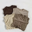Summer Children Slub Cotton T Shirts Korean Fashion Toddler Kids Sleeveless Striped T-Shirts Baby Boys Casual Tank Tops 4 5 6 7Y - M & M Global