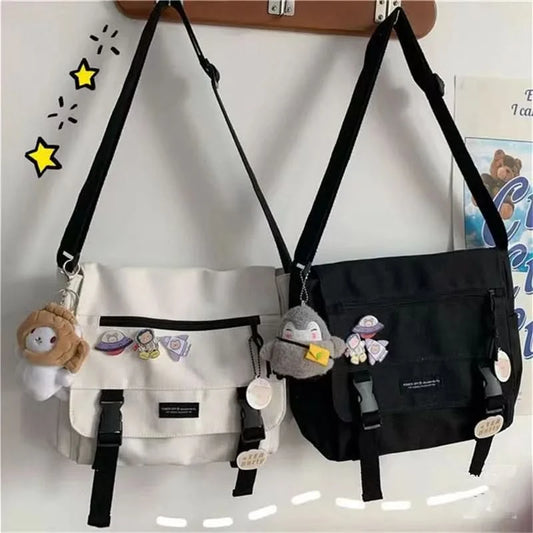 Harajuku Versatile Messenger Bag, Retro Street Crossbody Bag, Student School Canvas Bag,Casual Large Capacity Shoulder Bag - M & M Global