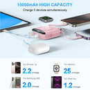 10000mAh 22.5W Fast Charging Power Bank with Built-in Cables, 4-in-1 Portable Charger with LED Display & Keychain for iWatch