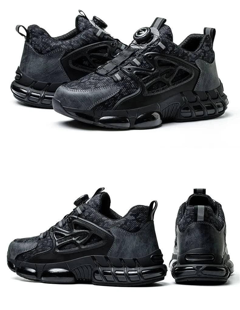 Slack-stab-proof work shoes with elastic buttons and lace-up