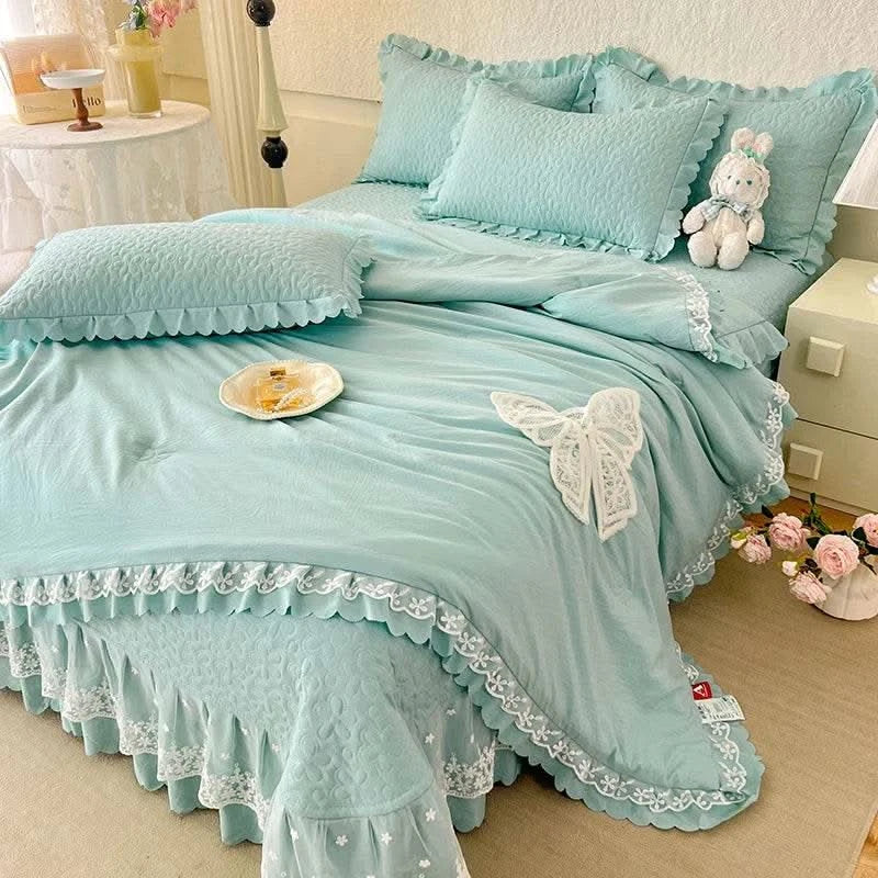 Bow Summer Quilt Single Quilt Air Conditioning Quilt Suitable for Women's Bedroom Apartment French Elegant Bow Summer Quilt - M & M Global
