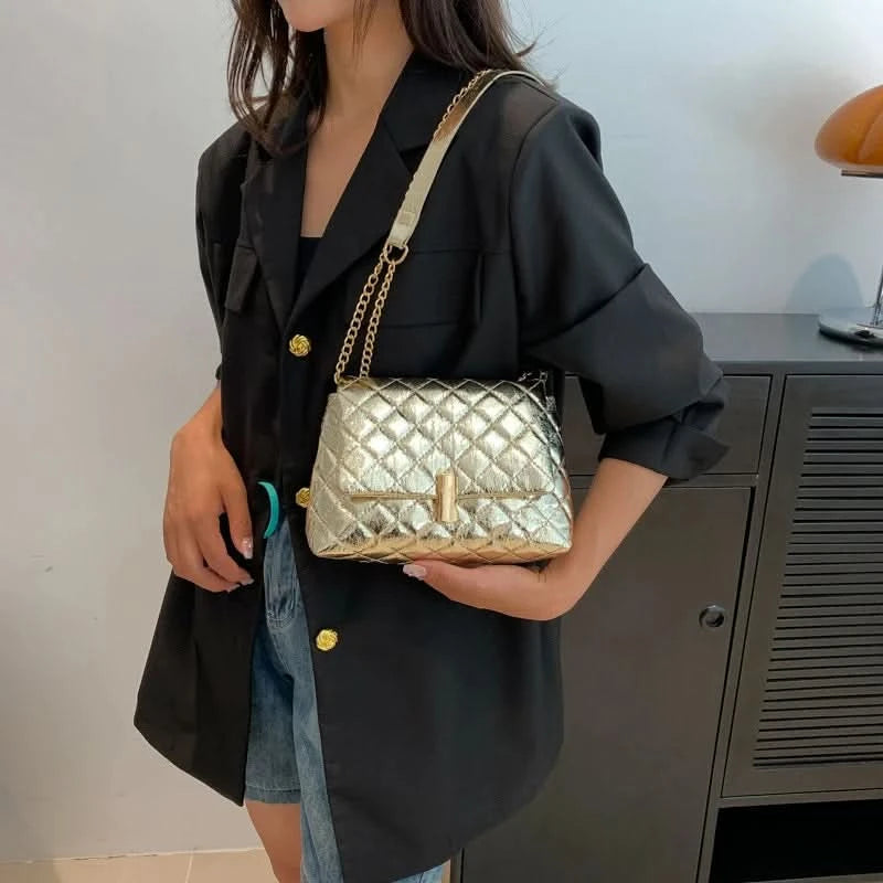 Luxury Laser Design Chevron Quilted Shoulder Bag  Women's High Quality Embroidered Thread PU Leather Crossbody Messenger Bag - M & M Global