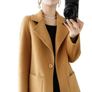Plus Size Women's Long Sleeve Woolen Coat Pure Color Slim Fit Midi Length Spring New Style Compact Size Versatile Quality Pol...