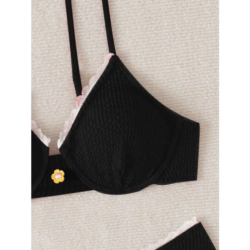 Sexy Bikini Set Women's 2 Piece Swimsuit Vintage Lace Edge Bikini Push Up Swimwear 2025 New Chic Simple Beachwear Bathing Suit - M & M Global