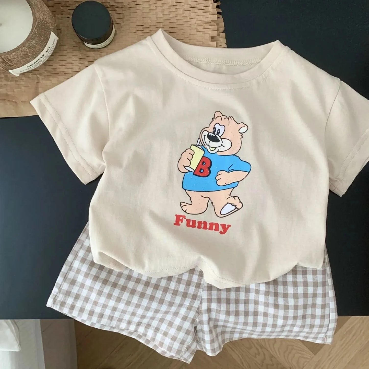 Popular Design Baby Boys T-shirt Suit Summer Clothes Cartoon Fashion Toddler Plaid Shorts Short Sleeve Set Children's Wear 6m-6y - M & M Global