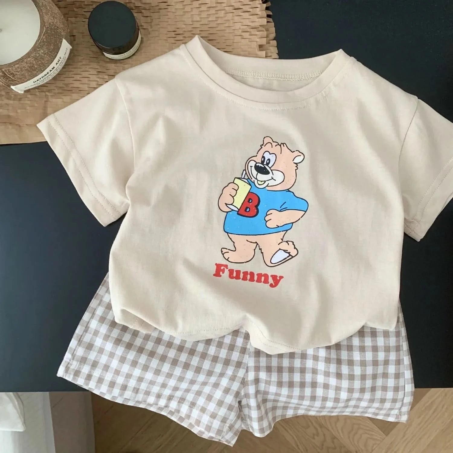 Popular Design Baby Boys T-shirt Suit Summer Clothes Cartoon Fashion Toddler Plaid Shorts Short Sleeve Set Children's Wear 6m-6y - M & M Global