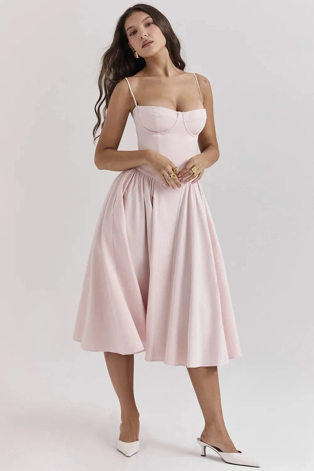 Summer Women Elegant Sleeveless Backless Pleated Dresses Lady Sexy Solid Sling Midi Dress 2024 Female Party Evening A-line Robes - M & M Global