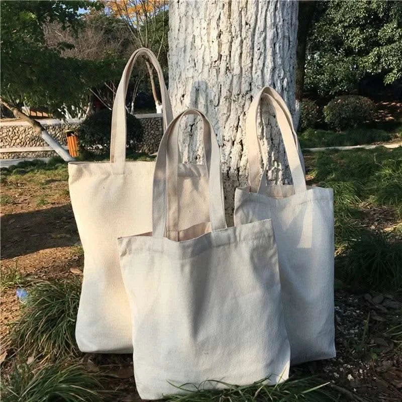 5 Pieces Set Blank Canvas Shopping Bags Reusable Foldable Casual Daily Shoulder Tote Handbag For Personalized Logo & Name Custom - M & M Global