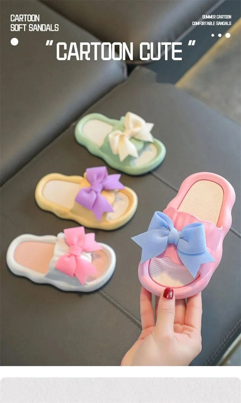 Summer New Kids Home Shoes Anti Slip Soft Sole Girls Bath Slipper Cartoon Cute Flower Bow Princess Slippers Children Beach Shoes - M & M Global