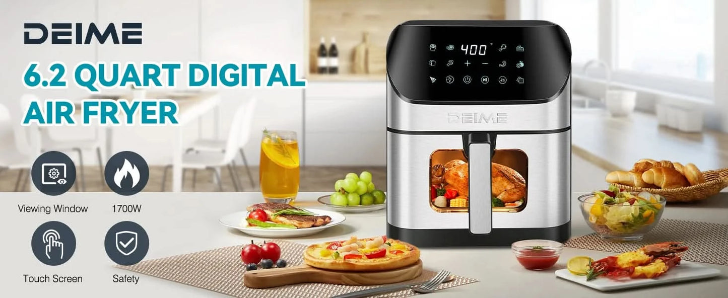 Air Fryer 6.2 QT Oilless 1500W Large Capacity Oven Air Fryers Healthy Cooker with 10 Preset, Visual Cooking Window, Non-Stick Ba - M & M Global