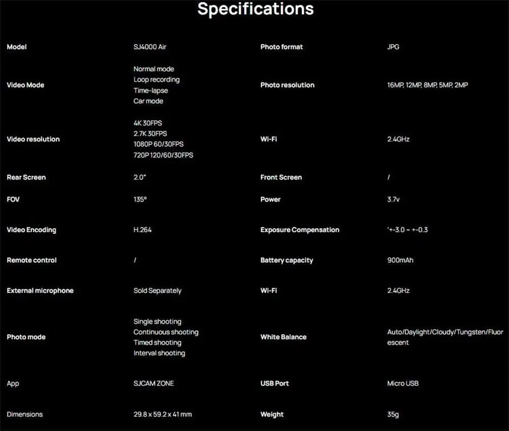 SJCAM SJ4000 Air Action Camera with 4K Video 30M Waterproof 2.4G WiFi Sports Camera Action Cam Sports Camera bicycle motorcycles - M & M Global