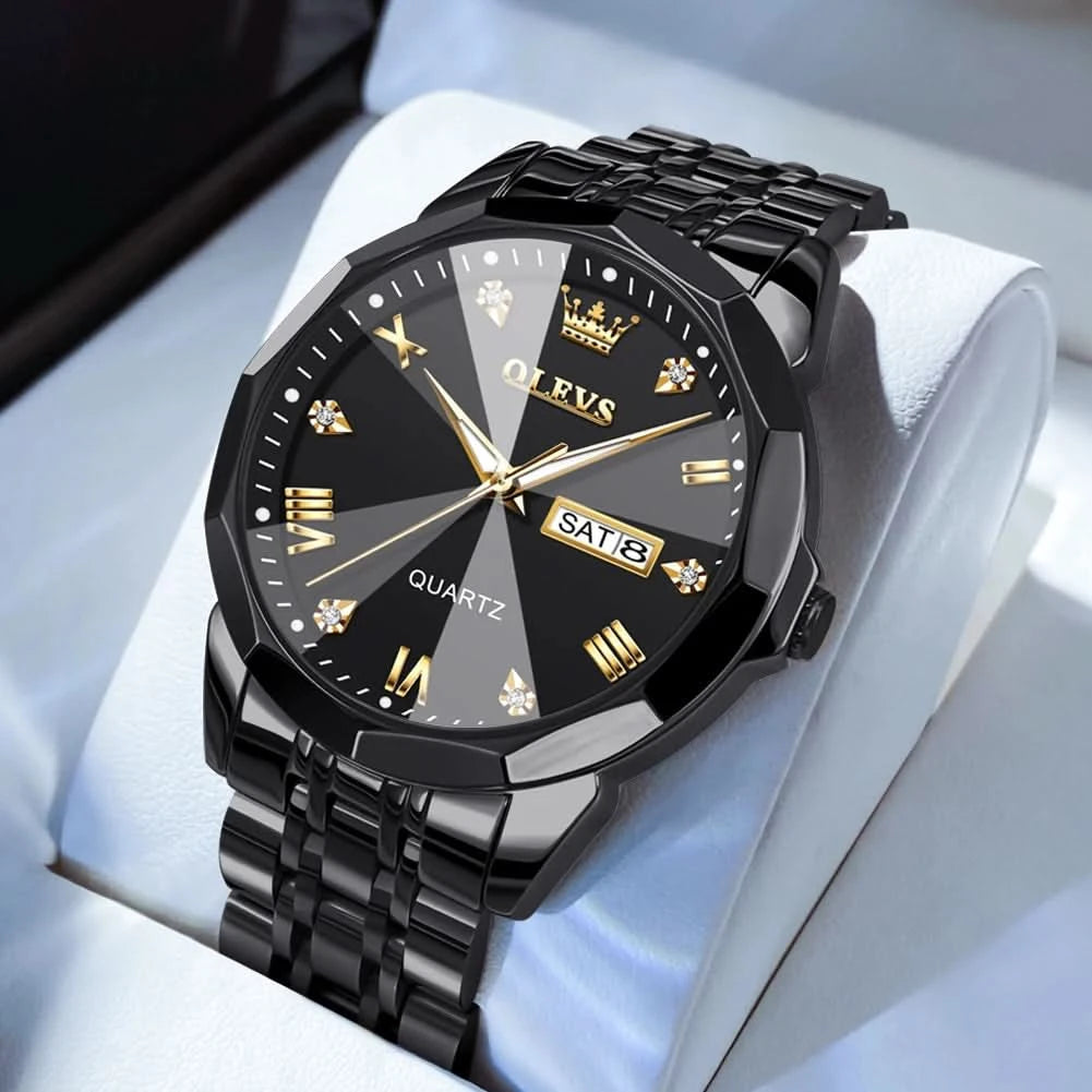 OLEVS Men's Watches Causal Fashion Original Quartz Watch for Man Waterproof Stainless Steel Luminous Date Week Trend Dress Reloj - M & M Global